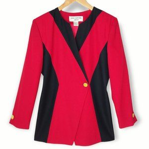 Vtg 80s/90s Jones NY Blazer Size 12 Red Black Gold Buttons Office Career